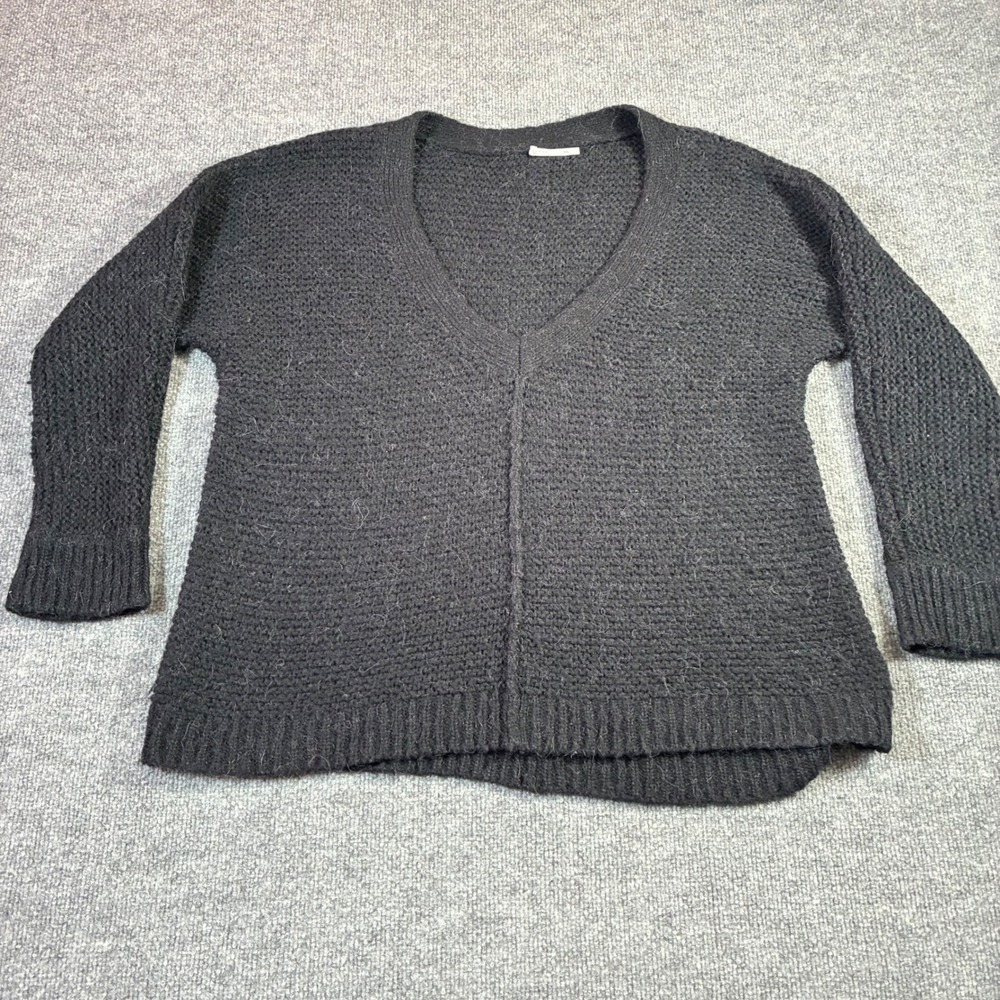 Free People V Neck Sweater Womens S Black Textured Knit Pullover‎